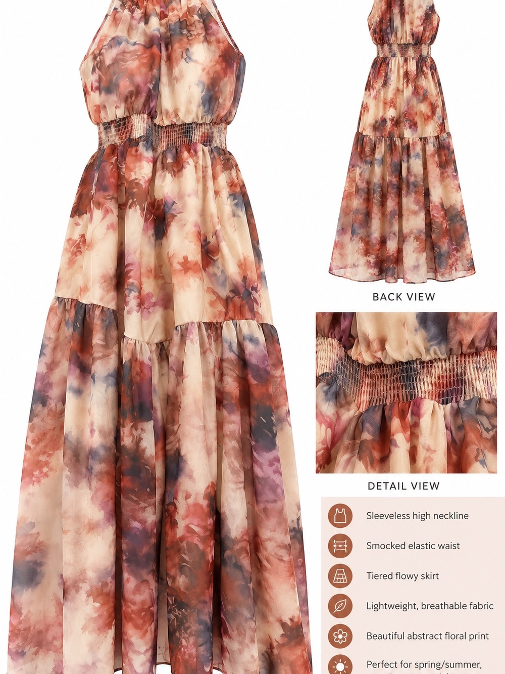 & Other Stories Abstract Floral Halter Maxi Dress in Blush, Rust, Mauve